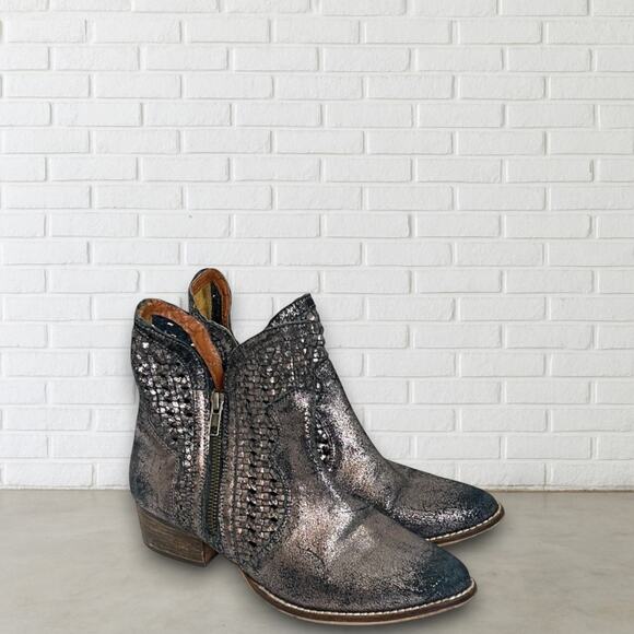 Seychelles Womens Woven Leather Ankle Boots 7 Metallic Pewter Western Style - Picture 1 of 9